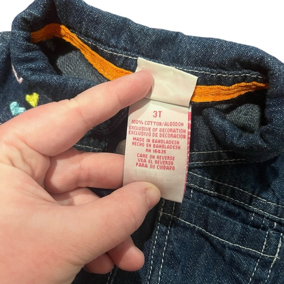 Nannette Kids Girl's 3T Denim‎ Jacket Button Up Ruffle Sleeve Unicorn Hearts - Picture 4 of 6